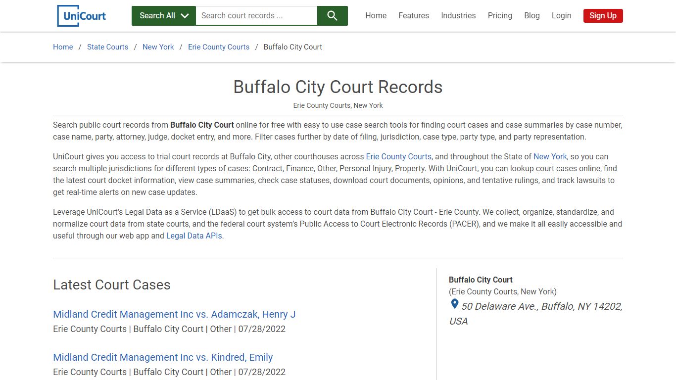 Buffalo City Court Records | Erie | UniCourt